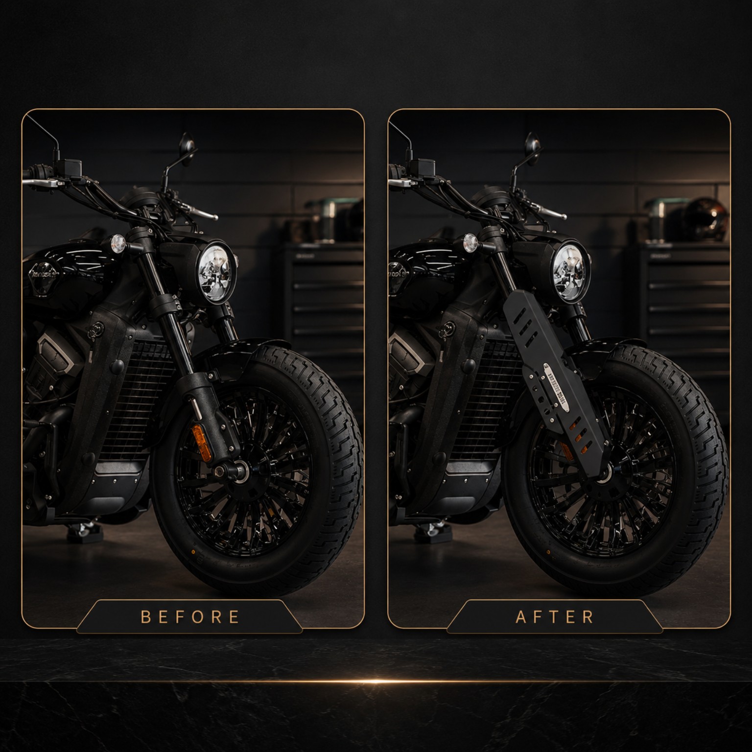 Aluminum Front Fork Protector Darkflag 500 before after image
