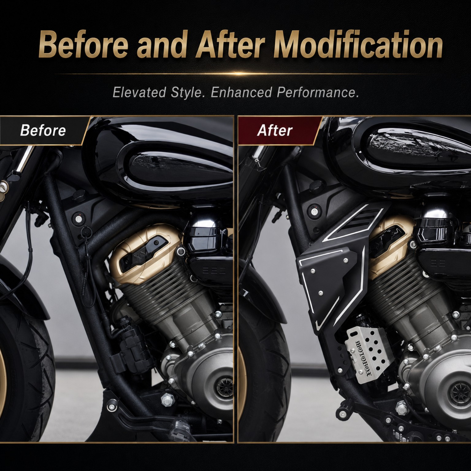 Black Shield Armor Kit before and after installation