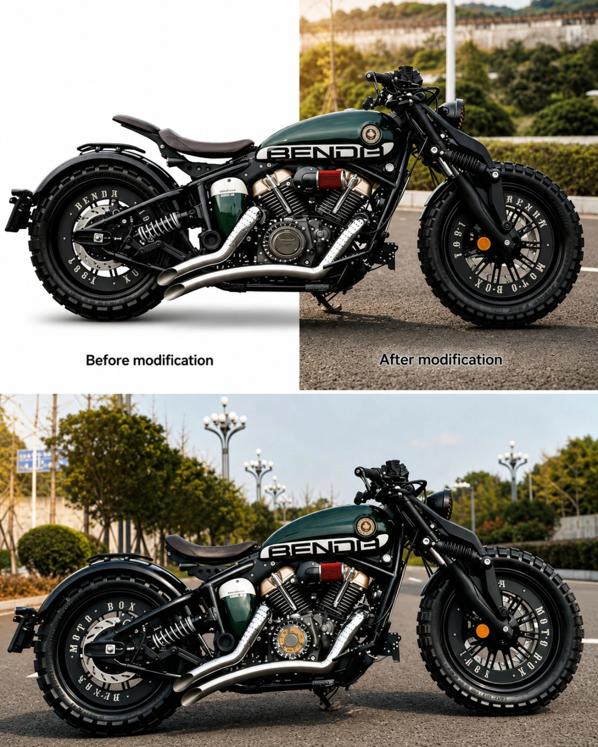 Dual Exhaust Custom Kit before and after modification view