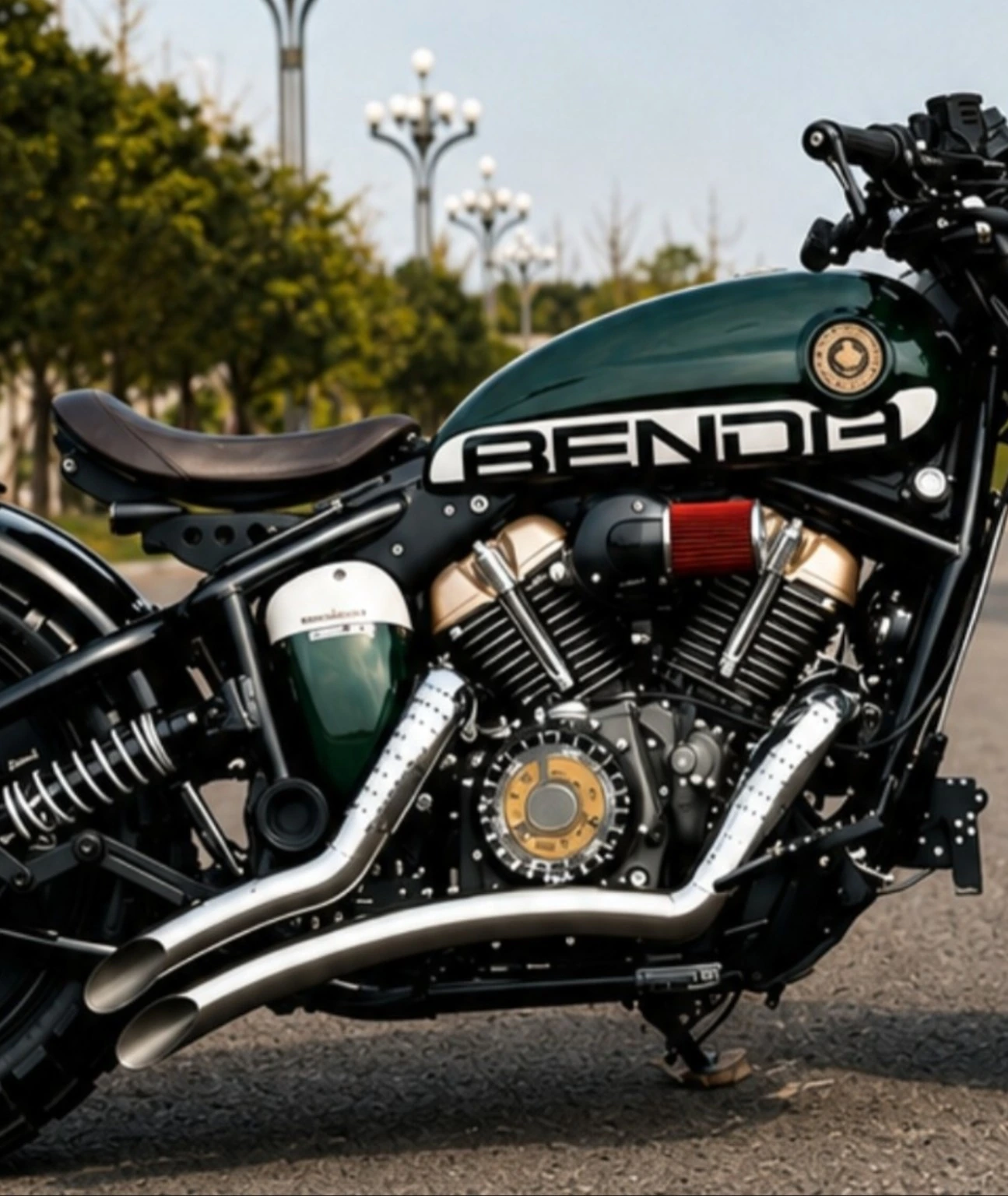 Dual Exhaust Custom Kit installed Benda Napoleon side detail view