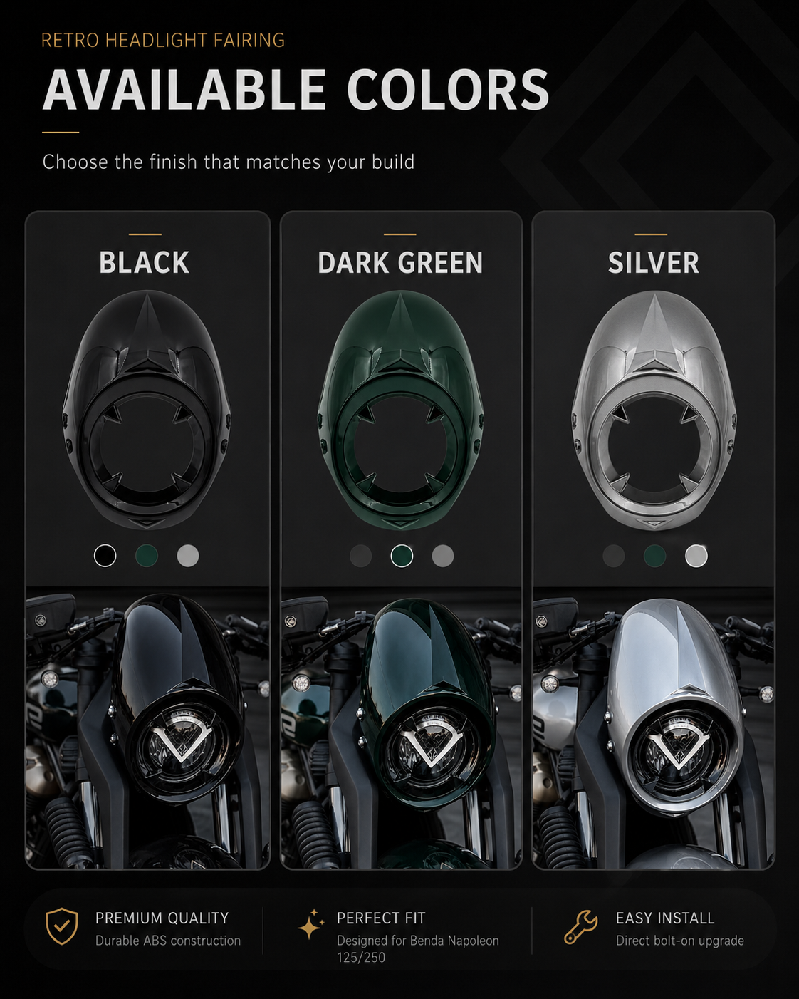 Headlight fairing available colors