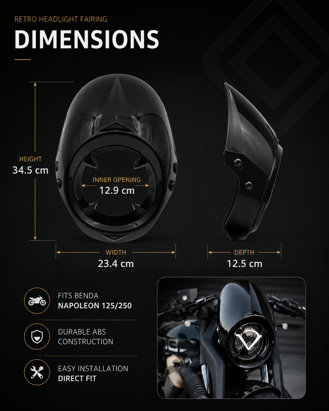 Headlight fairing dimensions