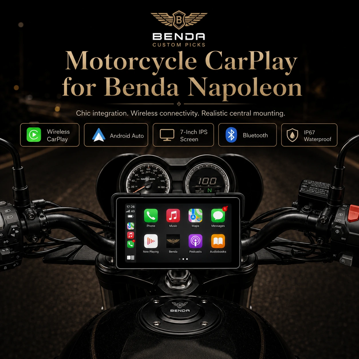 GPS / CarPlay screen for Benda Napoleon 125/250 cockpit overview
